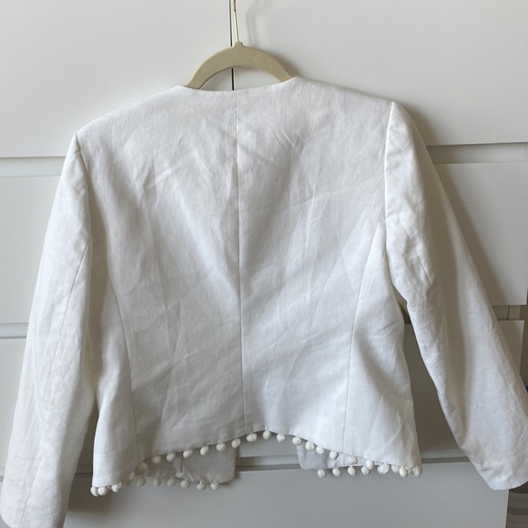 White Linen/Cotton Jacket, J Crew with Pom Pom trim. Size S. Worn once. - Picture 3 of 5